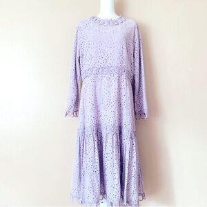 Dainty Jewells Lilac/Purple Long Sleeve Lace Eyelet Dress.